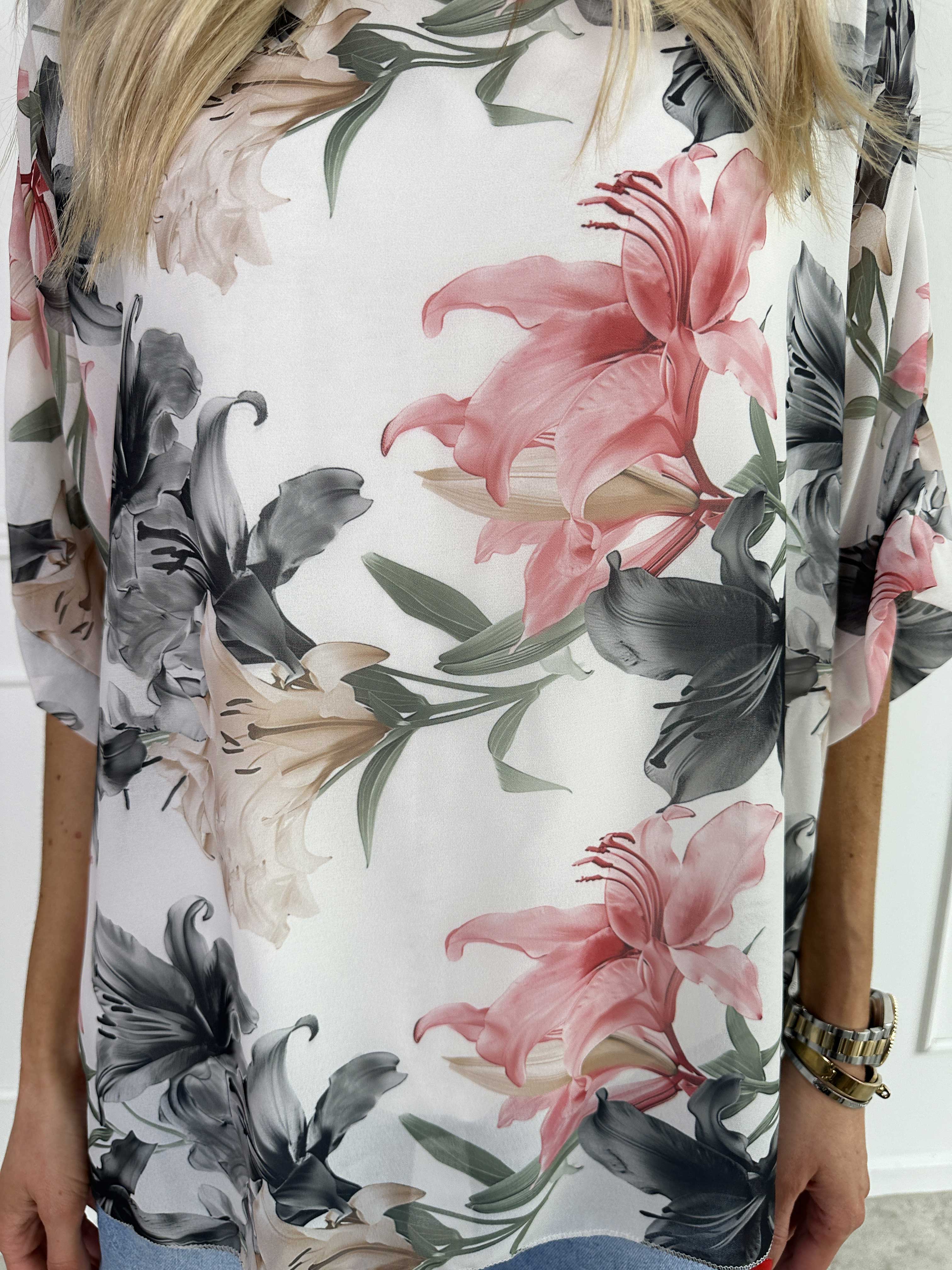 Minna - Blomstret tunika i chiffon med viscose top